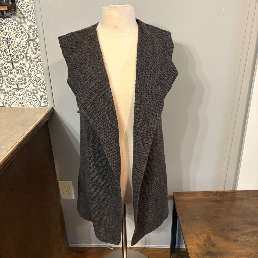 Ellen Tracy Dark Gray Oversized Wool Blend Sweater Vest Open Front (Women Small)